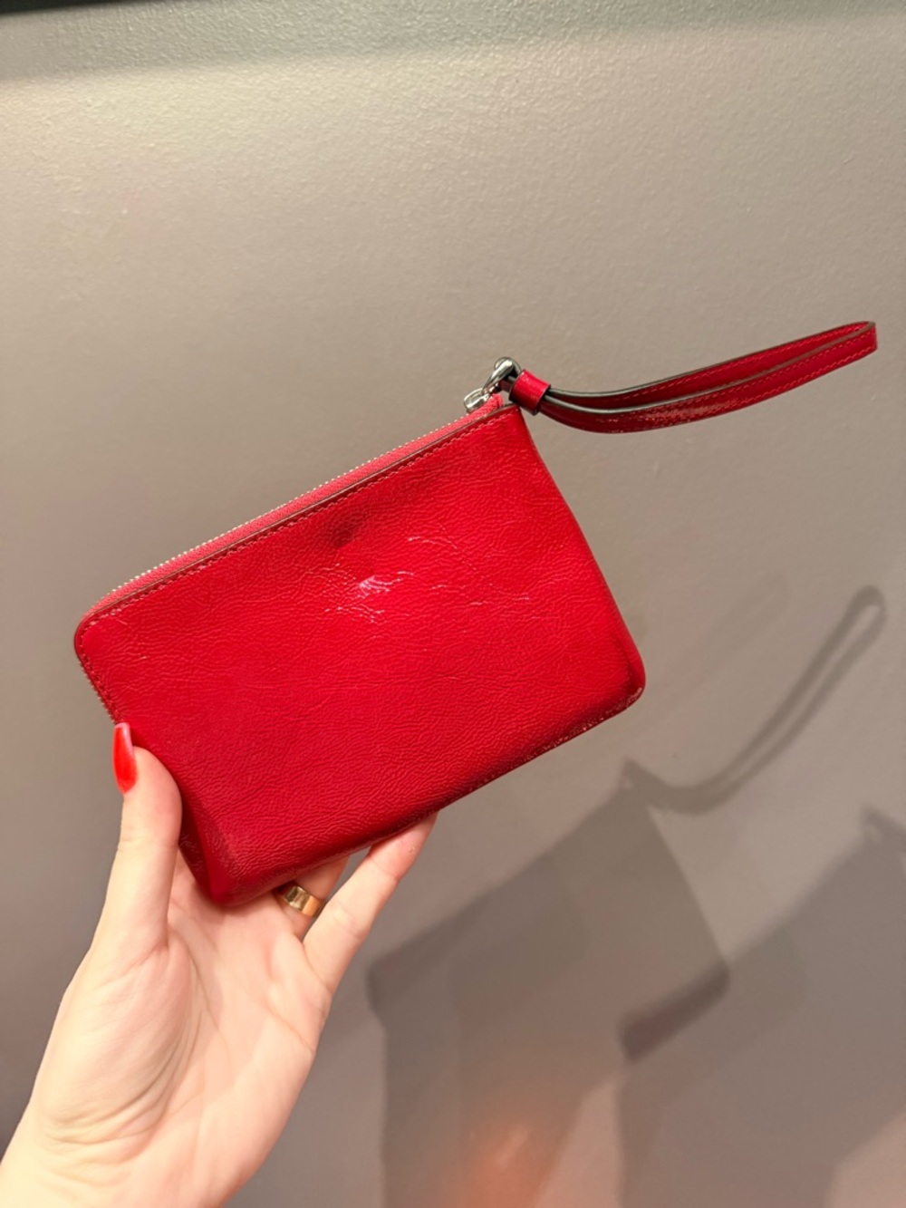 Coach Small Red Signature Zip Card Wallet - Picture 2 of 4